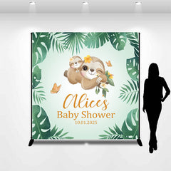 Lofaris Custom Name Sloth Monstera Baby Shower Backdrop