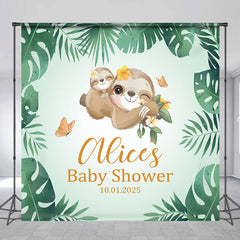 Lofaris Custom Name Sloth Monstera Baby Shower Backdrop