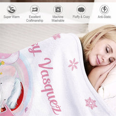 Lofaris Custom Name Snowflake Pink First Christmas Blanket