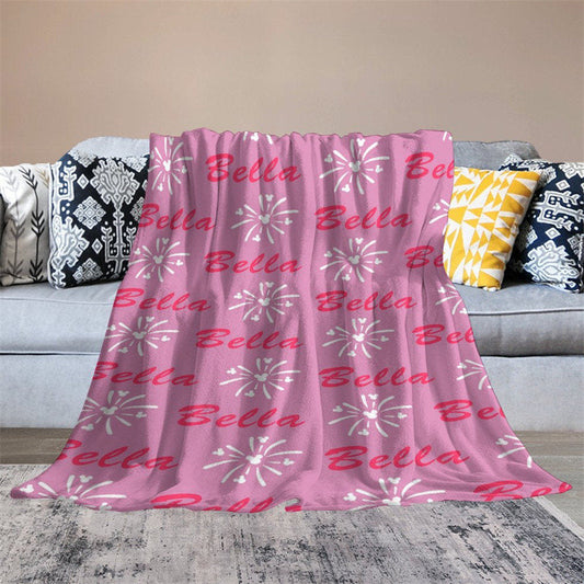 Lofaris Custom Name Sparkle Pattern Repeat Pink Blanket