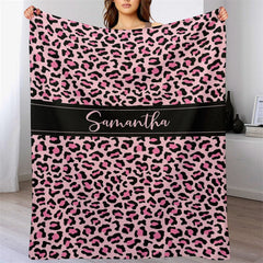 Lofaris Custom Name Stylish Pink Leopard Pattern Blanket