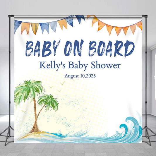 Lofaris Custom Name Summer Beach Tree Baby On Board Backdrop