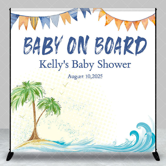 Lofaris Custom Name Summer Beach Tree Baby On Board Backdrop