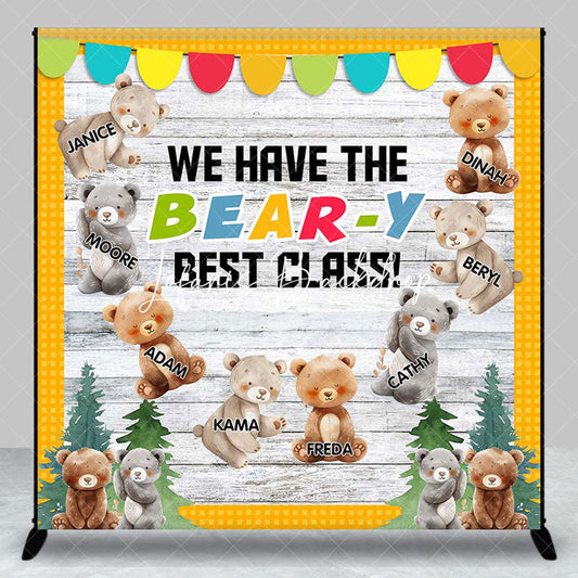 Lofaris Custom Name Tree Bear Wooden Back To School Backdrop