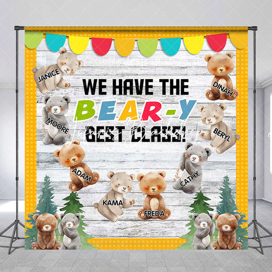 Lofaris Custom Name Tree Bear Wooden Back To School Backdrop