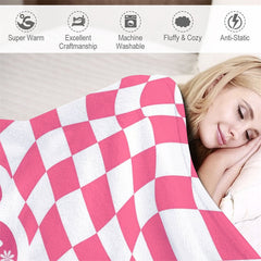 Lofaris Custom Name Trendy Pink Contort Checkered Blanket