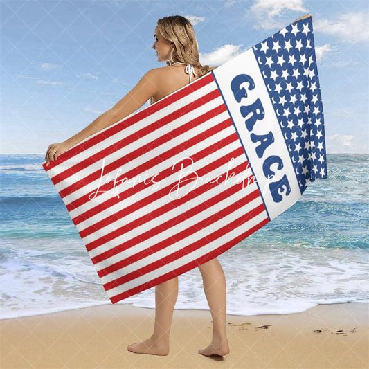 Lofaris Custom Name Usa Flag Beach Towel For Holiday Gifts