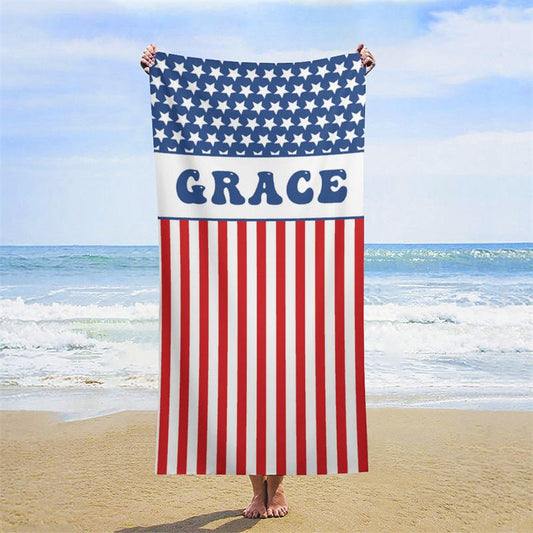 Lofaris Custom Name Usa Flag Beach Towel For Holiday Gifts