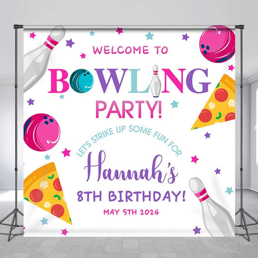 Lofaris Custom Name Welcome To Bowling 8th Birthday Backdrop