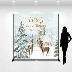 Lofaris Custom Name Winter Tree Deers Baby Shower Backdrop