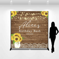 Lofaris Custom Name Wood Lace Sunflower Birthday Backdrop