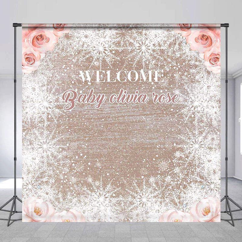 Lofaris Custom Name Wood Snowflake Baby Shower Backdrop