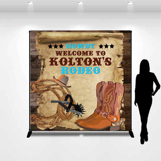 Lofaris Custom Name Wood Western Cowboy Birthday Backdrop
