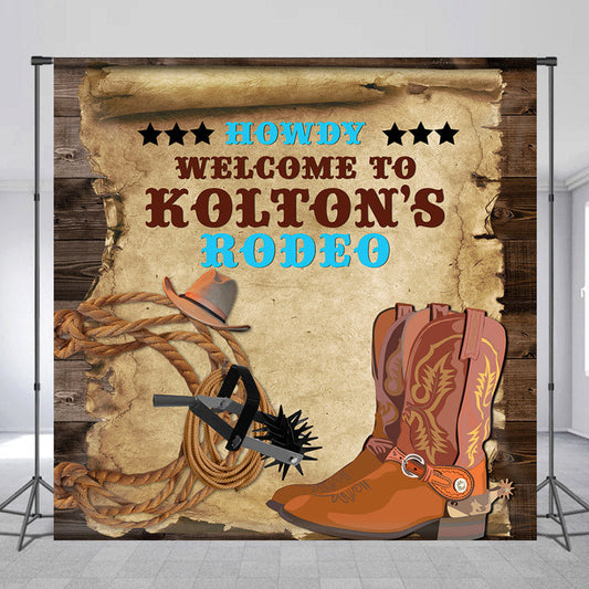 Lofaris Custom Name Wood Western Cowboy Birthday Backdrop