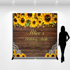 Lofaris Custom Name Wooden Sunflowers Birthday Backdrop