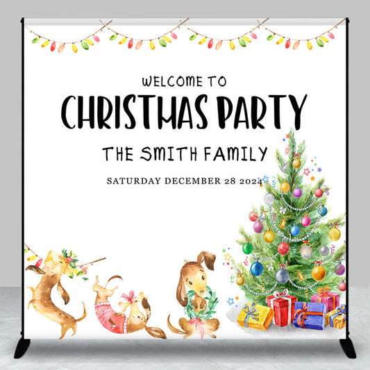 Lofaris Custom Name Xmas Tree Family Christmas Backdrop