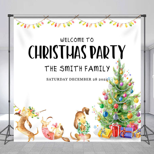 Lofaris Custom Name Xmas Tree Family Christmas Backdrop