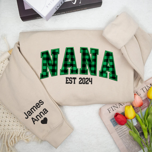 Lofaris Custom Nana Green Caro Embroidered Kids Sweatshirt