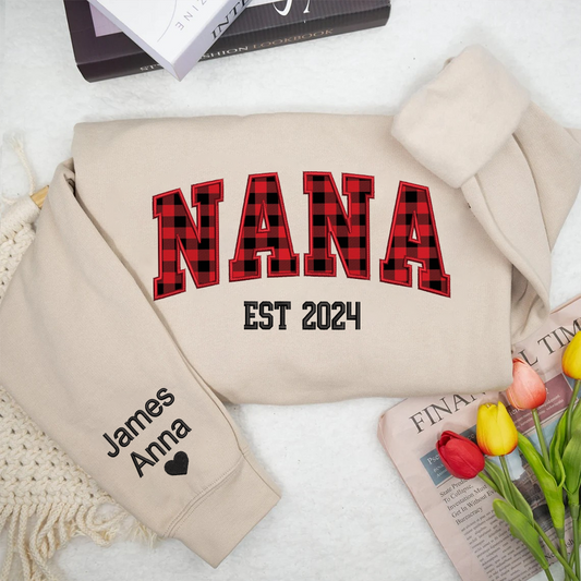 Lofaris Custom Nana Red Black Caro Embroidered Kids Sweatshirt