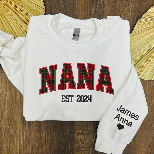 Lofaris Custom Nana Red Green Caro Embroidered Kids Sweatshirt