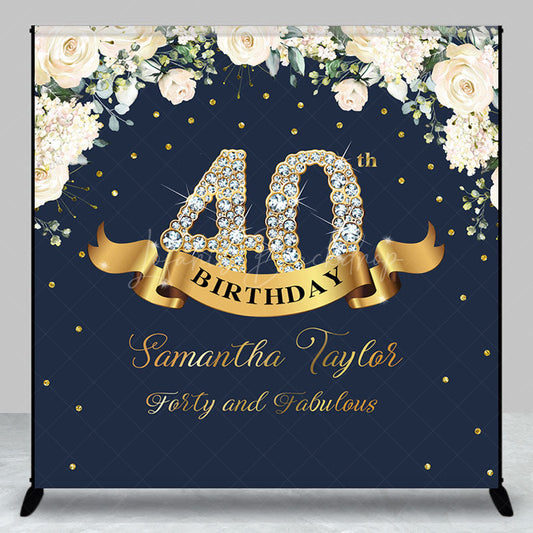 Lofaris Custom Navy Blue Pink Floral 40th Birthday Backdrop