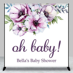 Lofaris Custom Oh Baby Purple Floral Shower Backdrop