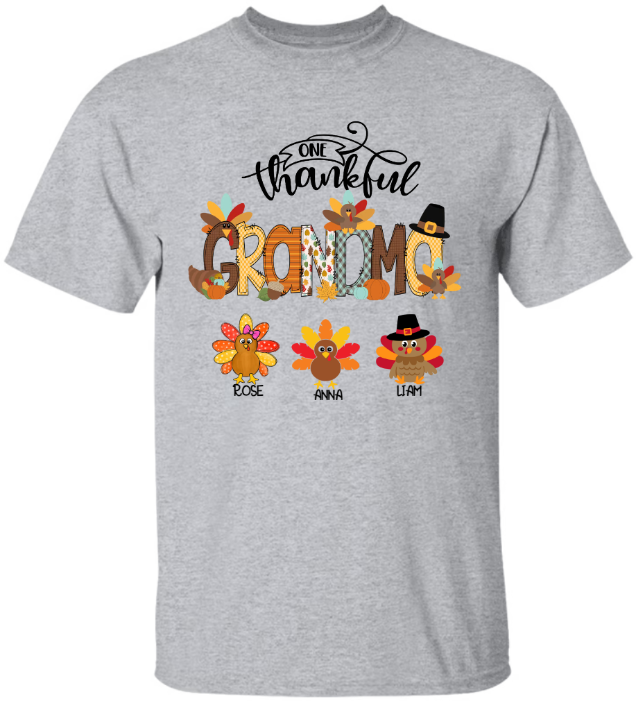 Lofaris Custom One Thankful Turkey Grandma And Kids T - Shirt