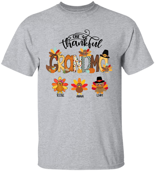 Lofaris Custom One Thankful Turkey Grandma And Kids T - Shirt