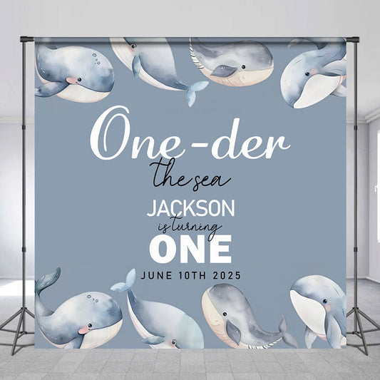 Lofaris Custom Oneder The Sea Whales 1st Birthday Backdrop