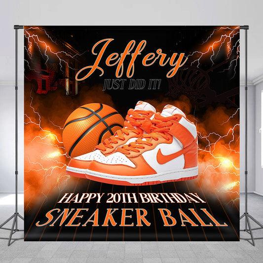 Lofaris Custom Orange Sneaker Ball Birthday Party Backdrop