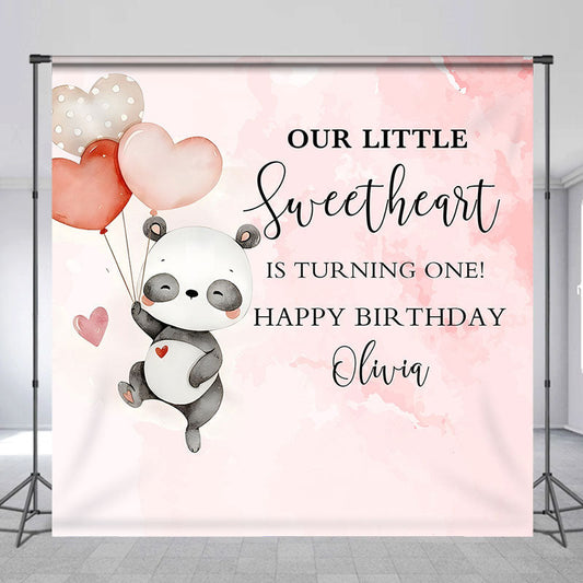 Lofaris Custom Panda Balloon Pink Girl 1st Birthday Backdrop