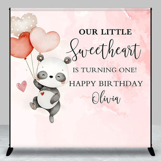 Lofaris Custom Panda Balloon Pink Girl 1st Birthday Backdrop