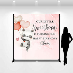 Lofaris Custom Panda Balloon Pink Girl 1st Birthday Backdrop