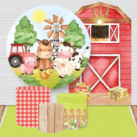 Lofaris Custom Party Round Cover Kit with Barn Backdrop