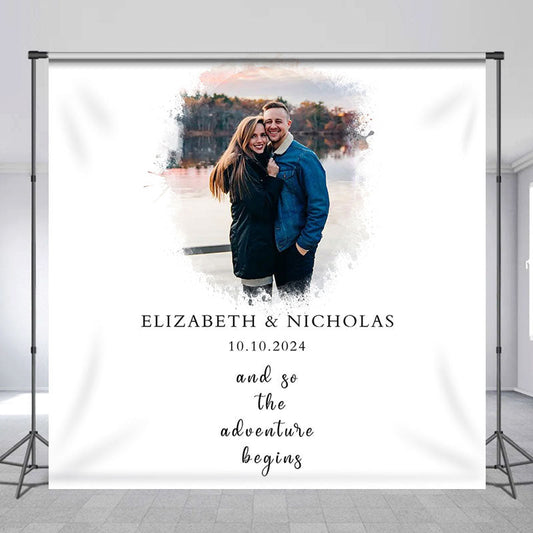 Lofaris Custom Photo Adventure Begins White Wedding Backdrop