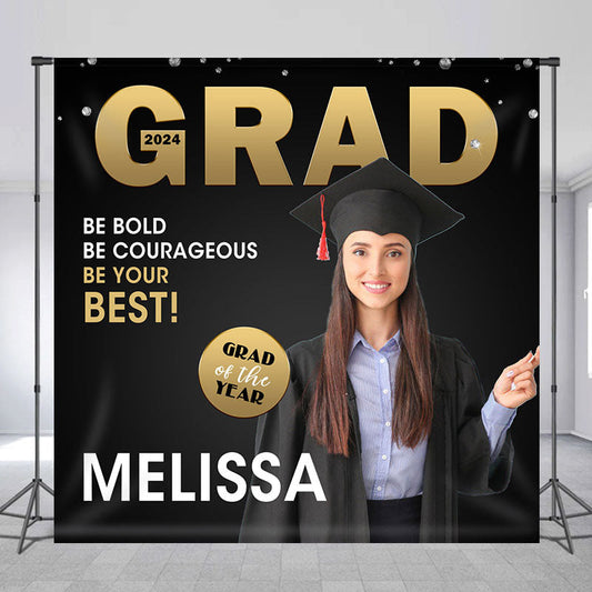 Lofaris Custom Photo Be Your Best Black Graduation Backdrop