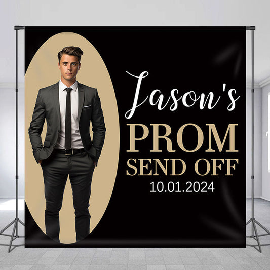 Lofaris Custom Photo Black Brown Simple Prom Backdrop