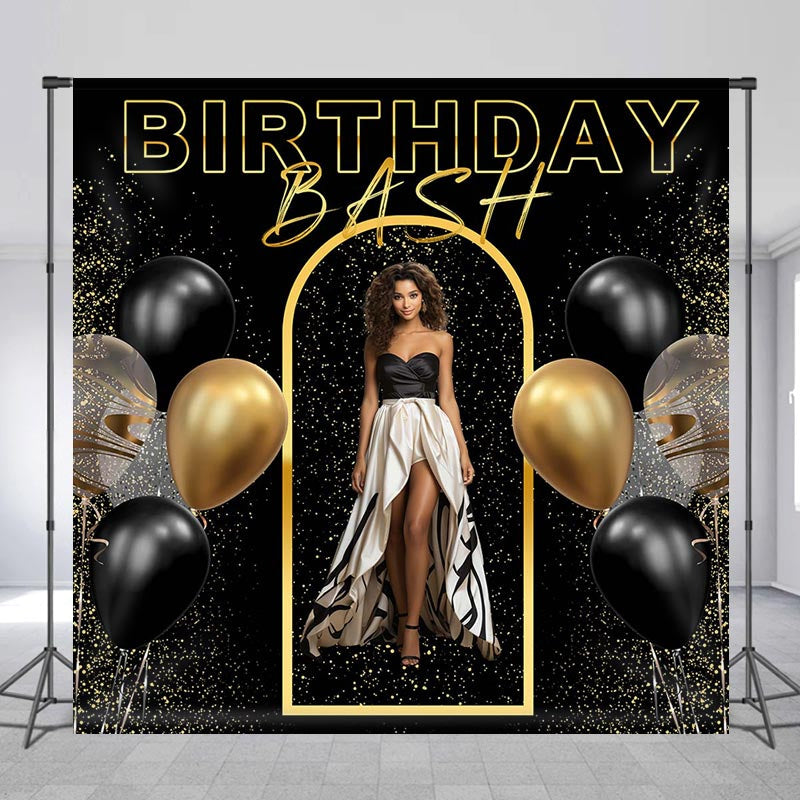 Lofaris Custom Photo Black Gold Balloons Birthday Backdrop