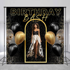 Lofaris Custom Photo Black Gold Balloons Birthday Backdrop