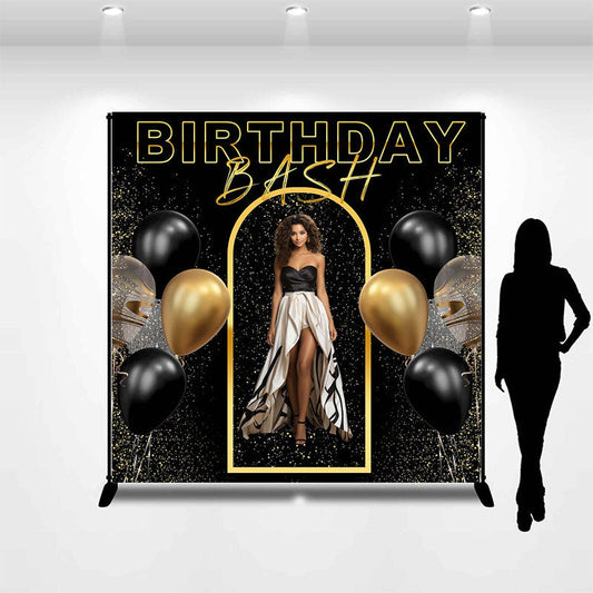 Lofaris Custom Photo Black Gold Balloons Birthday Backdrop