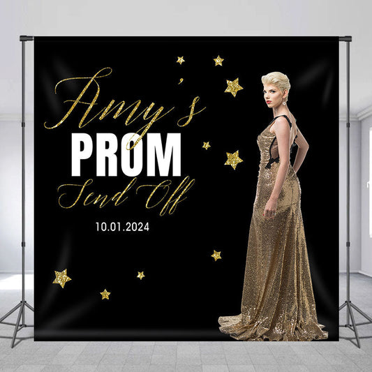Lofaris Custom Photo Black Gold Prom Send Off Party Backdrop