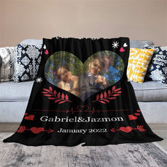 Lofaris Custom Photo Black Throw Blankets Gift for Couples