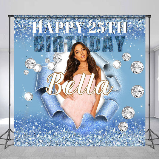Lofaris Custom Photo Blue Torn Paper 25th Birthday Backdrop