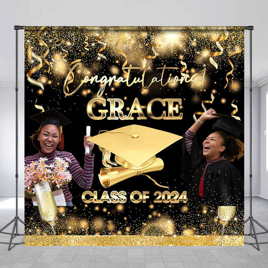 Lofaris Custom Photo Congratulation Gold Graduation Backdrop