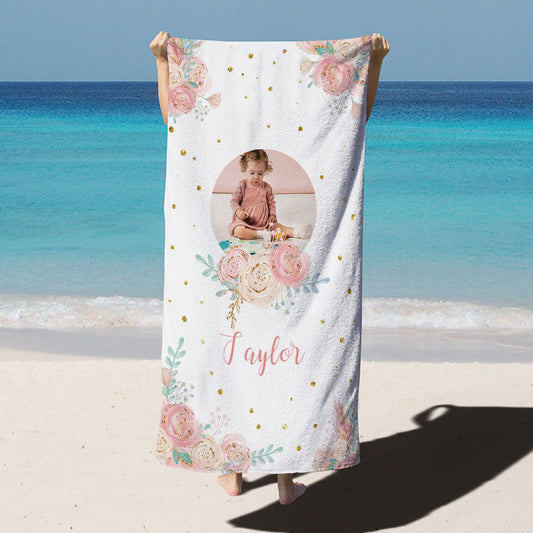Lofaris Custom Photo Floral Summer Beach Towel for Girls