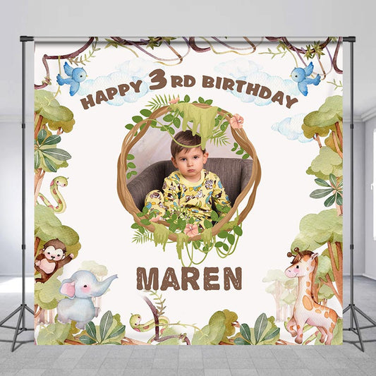 Lofaris Custom Photo Forest Wild Boy 3rd Birthday Backdrop