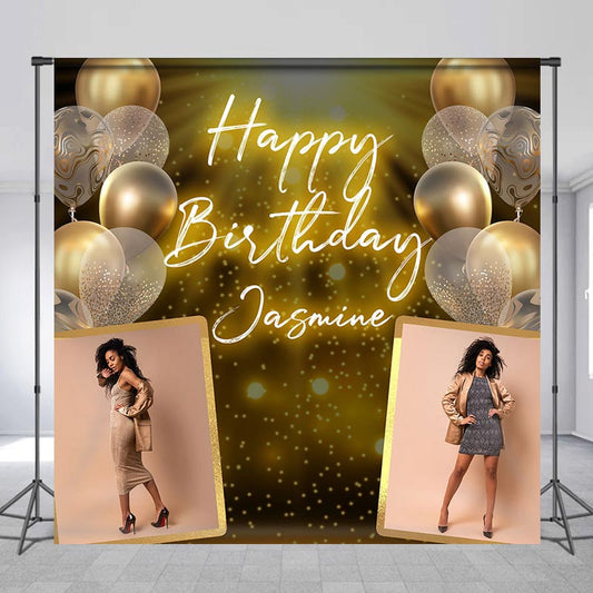 Lofaris Custom Photo Gold Glitter Balloons Birthday Backdrop