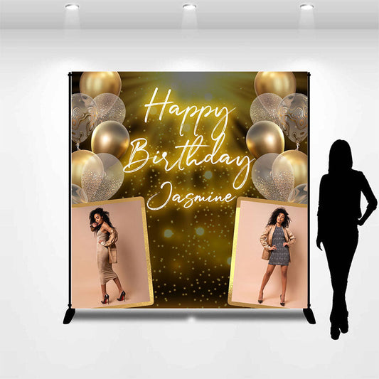 Lofaris Custom Photo Gold Glitter Balloons Birthday Backdrop