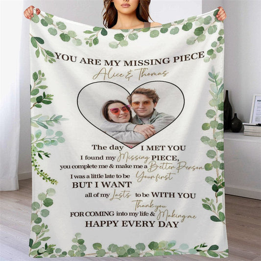 Lofaris Custom Photo Green Plant Letter Valentines Blanket