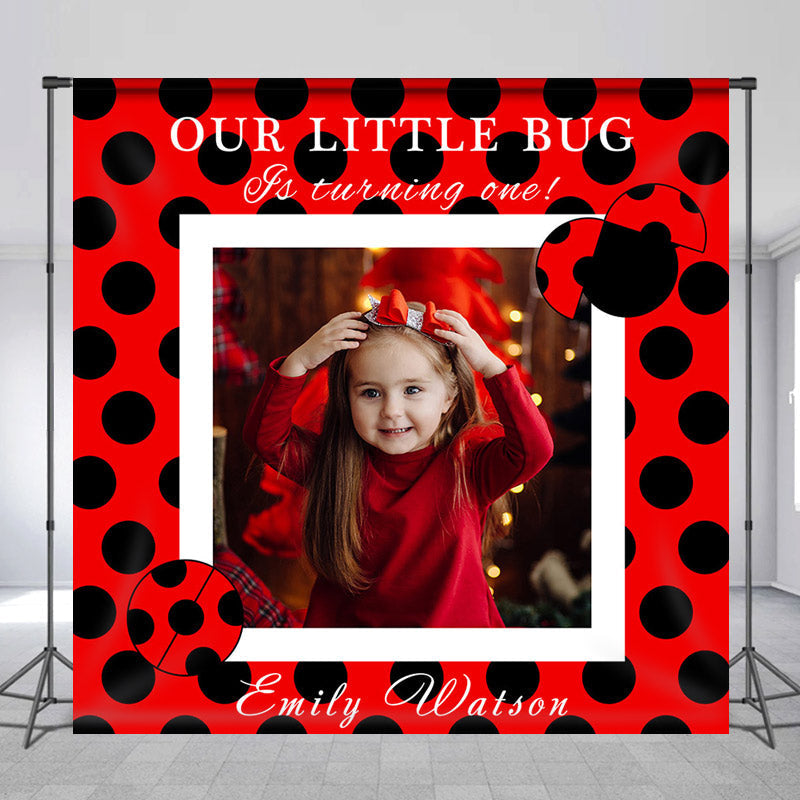 Lofaris Custom Name Red And Black Dots 1st Birthday Backdrop